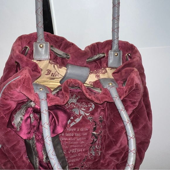 Maroon Juicy Couture Purse Vintage Y2K Tote Bag Handbag Quilted Preloved - Picture 4 of 12